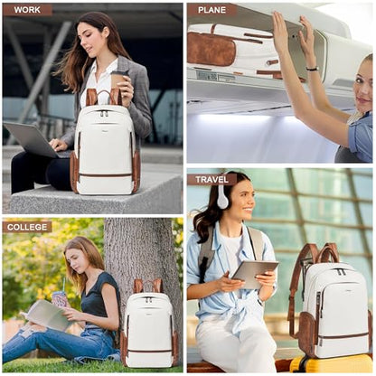 Leather Backpack for Women Men, Fits 16.0 Inch Laptop, Soft Vegan Leather Backpack for Travel and Daily Use, Beige - color: 3-1 Beige