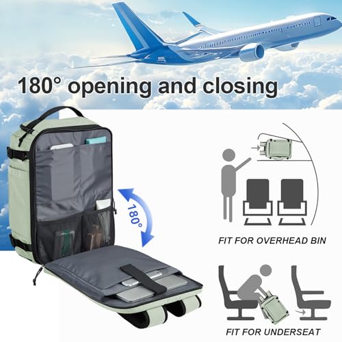 Carry On Travel Backpack with Shoe Compartment Flight Approved Laptop Backpack Expandable Work Business Backpack for Women Men Casual Daypack, Light Green - color: Light Green, style: A