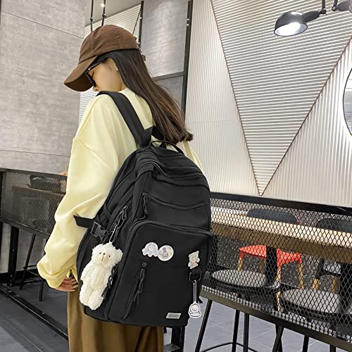 GAXOS Cute Aesthetic Backpack for School Girls Middle Student Bookbag - color: Black2