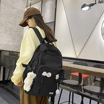 GAXOS Cute Aesthetic Backpack for School Girls Middle Student Bookbag - color: Black2