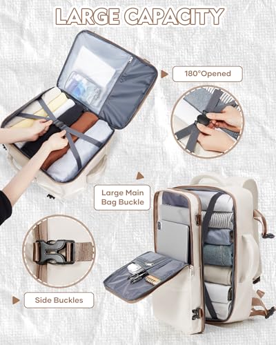 suradar Travel Backpack for Women Men,Carry On Backpack Flight Approved Hiking Backpack Rucksack Casual Daypack Personal Item Travel Weekender Essentials Backpacks Beige Brown - color: A10-beige Brown, size: Large