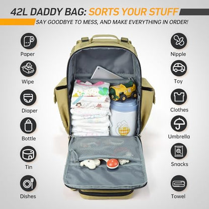 SHARKMOUTH Military Diaper Bag for Baby - Large Baby Backpack with Changing Pad for Boy Girl - Army Dad Diaper Bag for Hiking Travel Camping Trips Tan - color: Tan W/ Changing Pad