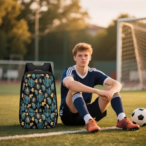 18.5in Basketball Backpack Basketball Bag with Shoe Compartment & Ball Holder, Waterproof Bag for Soccer Volleyball - color: Simple Green Cactus Print