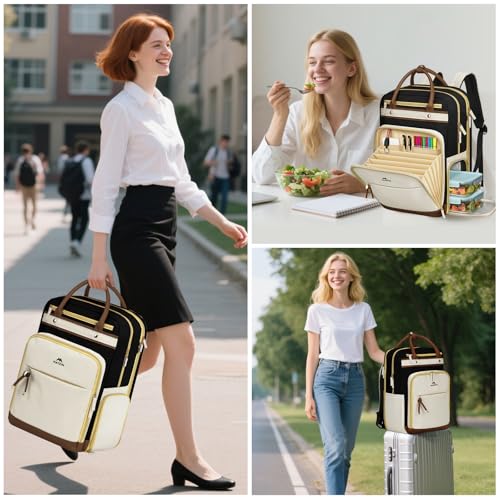 MATEIN Work Backpack with Lunch Compartment Detachable, 15.6 Inch Laptop Backpack with Organized Pocket, College Computer Backpacks Meal Prep Bag Gift for Teachers Nurse Adult Commute Office - color: Black Beige Brown