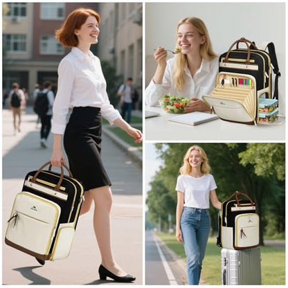 MATEIN Work Backpack with Lunch Compartment Detachable, 15.6 Inch Laptop Backpack with Organized Pocket, College Computer Backpacks Meal Prep Bag Gift for Teachers Nurse Adult Commute Office - color: Black Beige Brown