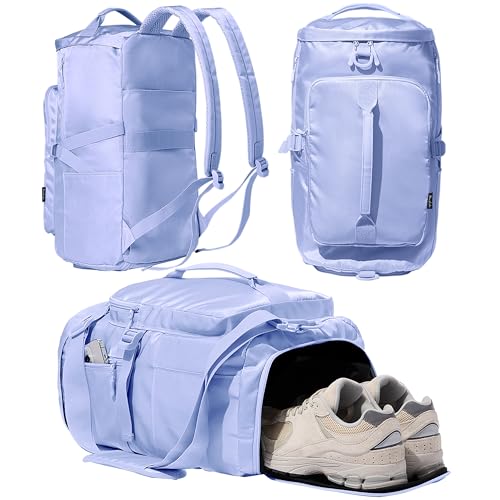 Gym Bag for Women with Shoe Compartment and Wet Pocket Convertible Gym Backpack workout Duffel Bag Multiple Pockets 30L - color: Lavender