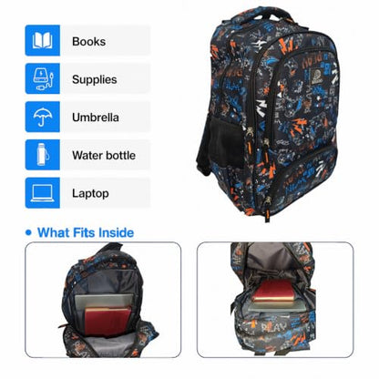 MYGOO Boys School Backpack Doubleday Gamer Black Bookbag for Elementary Middle School Ages 5-12, 17 inch Large Capacity 24L Kids Student Travel Bags - color: Doubleday Gamer Black