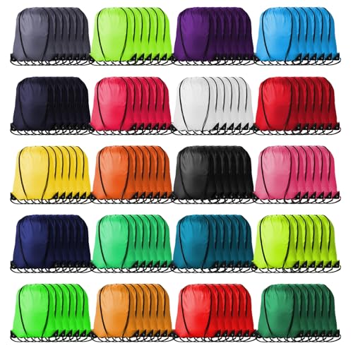 Kuhome 120Pcs Drawstring Backpacks Bulk String Bag Cinch Sack Pack Storage Knapsack Polyester Gift Bags Sports Drawstring Bags for Trip Gym Party Bags(20 Colors) - color: Multicolor