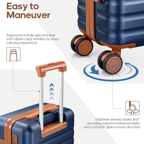UKEIN Luggage Sets 5 Piece, Carry On Luggage 20In With Spinner Wheels, Hardside Suitcase Set with TSA Lock,Durable Large Suitcase With Travel Backpack for Men-20/24/28in (Blue, 5 piece set) - color: Blue, size: 5 piece set