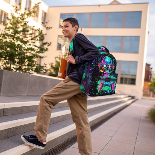 Backpack For Kids Gaming School Backpack For Boys Graffiti Video Game Bookbag For Kids Children Teens Elementary Middle School Ages 6-18 Back Pack - color: Game Skull