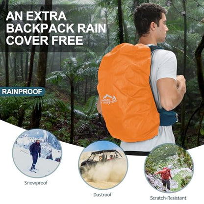 IX INOXTO Hiking Backpack, 26L/40L Waterproof Hiking Daypack with 3L Water Bladder and Rain Cover, Lightweight Travel Camping Backpack for Men Women (Blue) - color: Blue