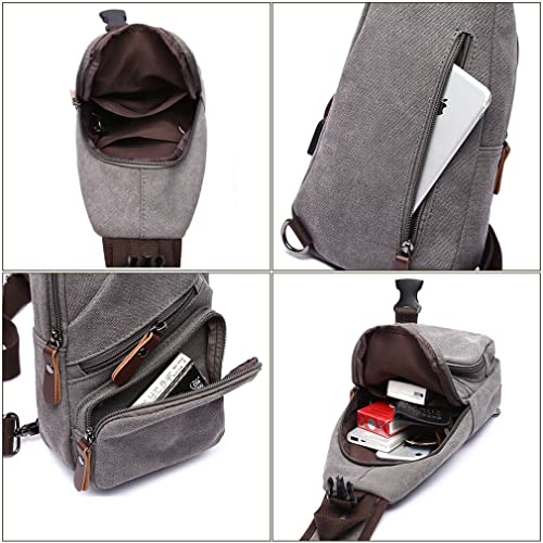 Canvas Sling Bag Crossbody Backpack Shoulder Casual Rucksack for Men Women Outdoor Cycling Hiking Travel Fishing Coffee - color: Coffee