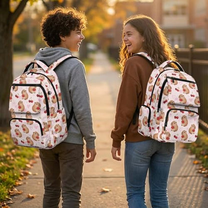 Cherry Capybara Backpacks for Kids Girls School Backpack with Lunch Box Water Bottle Sleeve and Zipper Pencil Case 4PCS Set Kindergarten Backpack for Girls Back to School Bags with Handle - color: Capybara Cherry