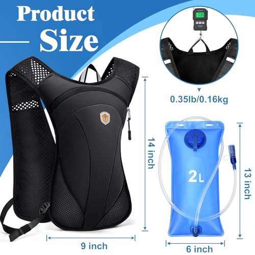 Hydration Backpack with 2L Water Bladder Bag, Lightweight and Breathable Running Vest for Men, Adjustable Chest Straps Water Pack for Cycling Hiking Climbing Outdoor - color: Black