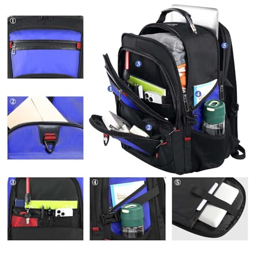 Extra Large Backpack, Travel Laptop Bag for Men, Long-Term Durability Anti-Theft College Backpack, Water Resistant TSA-Approved 17.3 Inch Rucksack Bag, Heavy Duty Business Weekender Bag, Blue - color: Blue, size: 17.3 Inch (20''x15''x10'')