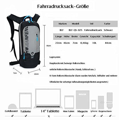 WINDCHASER Cycling Backpack, 10L Bicycle Backpack Waterproof Breathable Bag for Outdoor Travel Hiking Climbing Biking Running Skiing (Grey) - color: Grey
