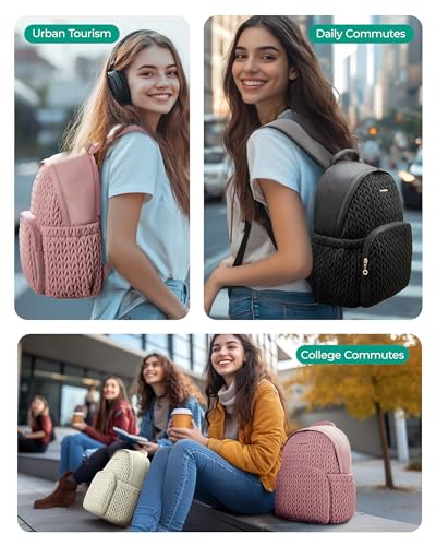 BAGSMART College Backpack for Women, Lightweight Puffy Travel Backpack, TSA Personal Item Casual Daypack, Beige