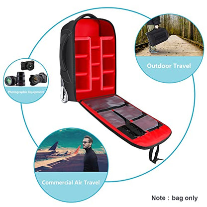 Neewer 2-in-1 Rolling Camera Bag Backpack Suitcase Style Convertible with Double Handle, Shockproof Trolley Case with Removable Padded for SLR/DSLR Cameras Tripod Lenses (Black/Red) - style: Nw3300-r