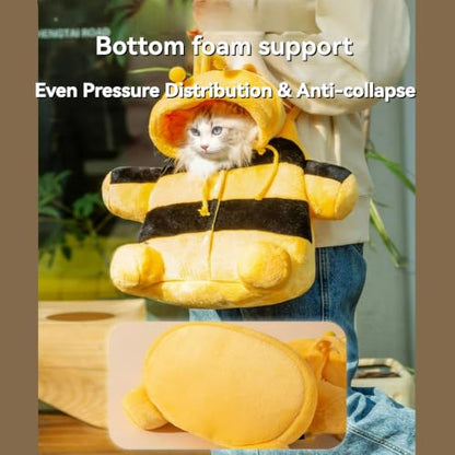 Cat Puppy Warm Carrier Backpack Cute Bear Bee Design Head Out Adjustable Hood Safety Clip for Cat Small Dog (bee,Small) - color: bee, size: Small