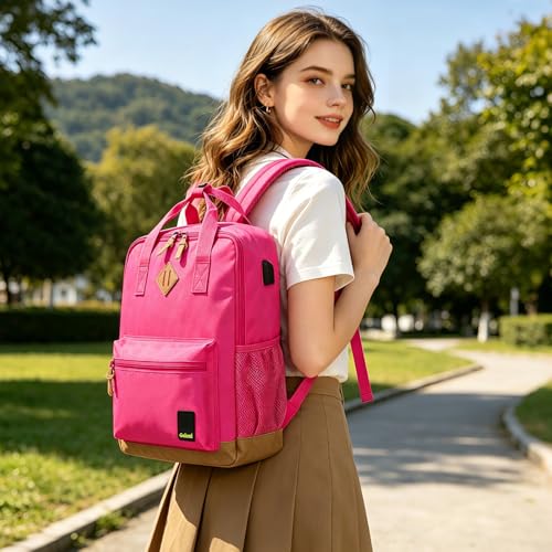 Goloni Small Carry On Travel Backpack with USB Charging Port, Lightweight Water Resistant Mini Carry-on Backpack for Men Women, Compact Personal Everyday Backpack,Rose - color: Rose