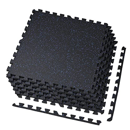 Xspec 1/2" Thick 48 sq ft (12 Tiles) Interlocking Rubber Top EVA Foam Exercise Mat | Home Gym Mats Workout Flooring Tiles for Gyms, Fitness Rooms | Durable Grip Protective Flooring, Black/Blue