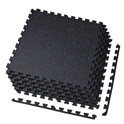 Xspec 1/2" Thick 48 sq ft (12 Tiles) Interlocking Rubber Top EVA Foam Exercise Mat | Home Gym Mats Workout Flooring Tiles for Gyms, Fitness Rooms | Durable Grip Protective Flooring, Black/Blue