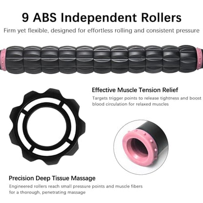 Muscle Roller Massage Roller Stick- Deep Tissue Fascia Blaster for Myofascial Pain Relief, Lymphatic Drainage & Body Sculpting, Handheld Physical Therapy & Recovery Tool (Pink black-18 inch) - color: Pink Black