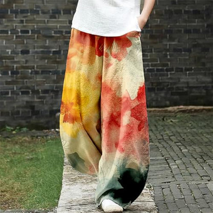 LOAIHA Women's Baggy Pants Elastic Waist Floral Wide Leg Yoga Sweatpants Harem Pant Lantern Trousers with Pockets - color: Boho11, size: Large