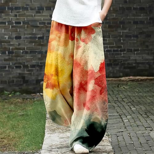 LOAIHA Women's Baggy Pants Elastic Waist Floral Wide Leg Yoga Sweatpants Harem Pant Lantern Trousers with Pockets - color: Boho11, size: 3X-Large