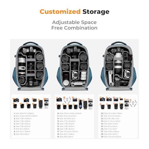 K&F CONCEPT Camera Backpack,Hardshell Photography DSLR Camera Bag with 15-15.6 Inch Laptop Compartment Hard Shell Camera Case Compatible with Canon/Nikon/Sony/DJI Mavic Drone - color: Blue