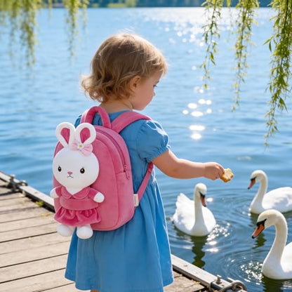 Gloveleya Kids Backpack Girl Backpack Toddler Girl Backpacks with Stuffed Bunny Toy Rose Red 9'' - color: A01bunny Rose Red, size: 9 inches