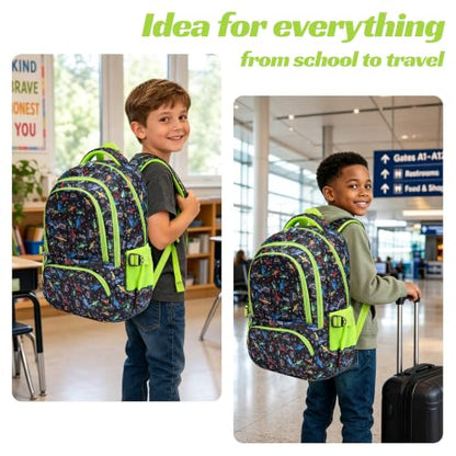 BLUEFAIRY Kids Backpacks for Boys Girls Ages 6-8 8-10 10-12 Elementary Middle School Backpack 17 Inch Back to School Bookbag with Laptop Compartment Mochilas Escolares para Niños Niñas (Green Car) - color: Green Car
