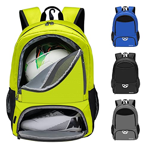 Mkour Soccer Backpack for Football Basketball Volleyball, with Ball Compartment and Holder - color: Spring Green