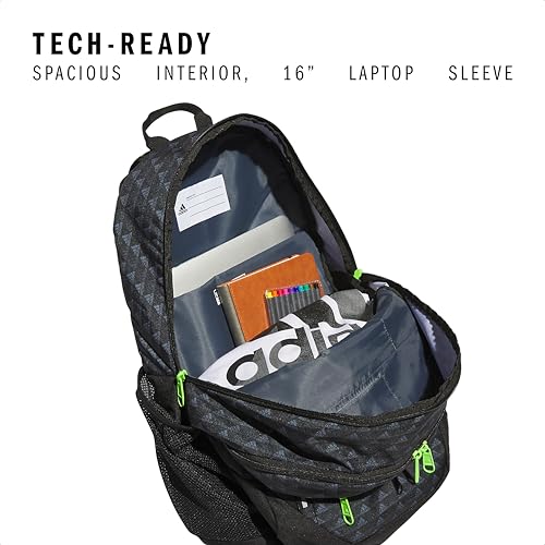 adidas Excel 6 School Backpack, 40L - color: Bos Mini Monogram Black/Lucid Lime Green, size: OSFA