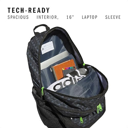 adidas Excel 6 School Backpack, 40L - color: Bos Mini Monogram Black/Lucid Lime Green, size: OSFA