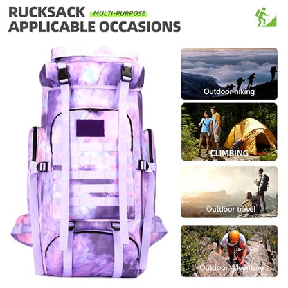 King'sGuard 70L Camping Hiking Backpack for Men Women Large Military Tactical Backpack Molle Rucksack Backpack for Outdoor - color: Purple Nebula