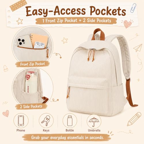 BTOOP School Backpacks for Teen Girls Bookbags Lightweight Kids Backpack School Bags Set with Lunch Box Pencil Case - color: Khaki White Stripe