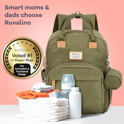 RUVALINO Diaper Bag Backpack - Multifunction Travel Back Pack Maternity Baby Changing Bags, Diaper Changing Totes, Large Capacity, Waterproof and Stylish, Baby Travel Essential, Army Green - color: Military Green