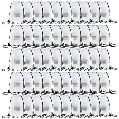 50 Pack Drawstring Bags,Bulk Draw String Backpack, Gym Sports Cinch Bag Sackpack for Women Men, White - color: White