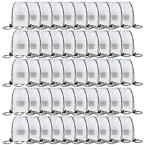 50 Pack Drawstring Bags,Bulk Draw String Backpack, Gym Sports Cinch Bag Sackpack for Women Men, White - color: White