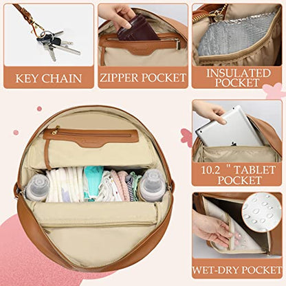 Omanmoli Diaper Bag Backpack Baby Diaper Bag Leather Diaper Bag Backpack Mom Dad with 18 Organizing Pouches,6 Insulated Pockets,Changing Pad,Stroller Straps, Large Capacity,Waterproof(Brown) - color: Brown