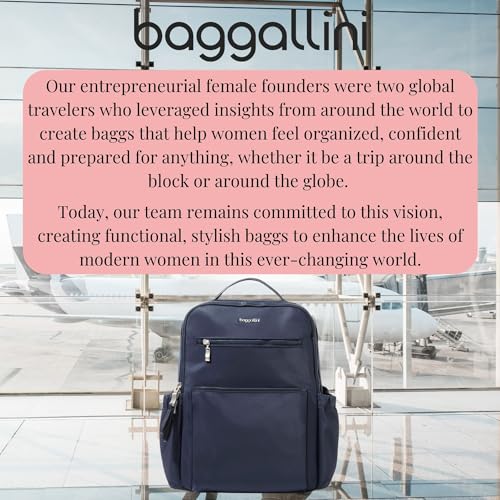 Baggallini Tribeca Expandable Laptop Backpack - 15"x11" Lightweight RFID Computer Bag for Work & Travel with Luggage Sleeve - color: French Navy Twill