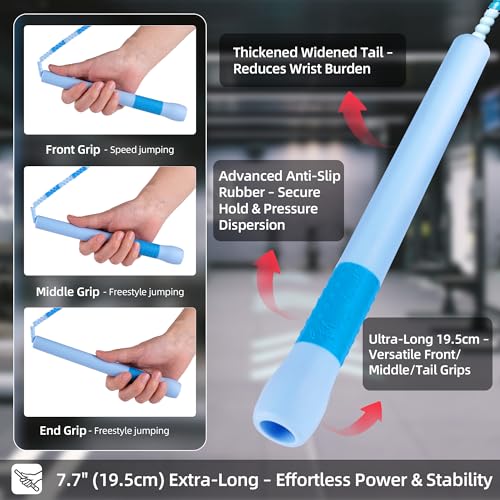 YUEDONG Beaded Jump Rope for Fitness, Adjustable Jump Rope with 19.5cm Extra-Long Anti-Slip Handles, Lightweight TPU Beaded Rope for Adults, Cardio, Exercise, Freestyle and Endurance Training - color: Blue