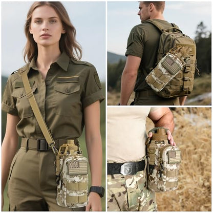 Water Bottle Holder with Strap - Tactical Insulated Water Bottle Sleeve with MOLLE System Water Bottle Cover Cross-Body Pouch for Walking Hiking Camping Gym 32oz&40oz - color: Desert Camo