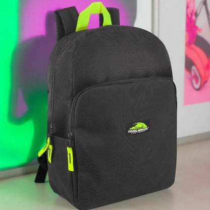 Trail maker 15 Inch Backpack for Kids, Preschool, Elementary & Middle School Students – Spacious Bookbag with Large Front Pocket, Adjustable Straps, Fits up to 13 Inch Laptop (Black Neon) - color: Black