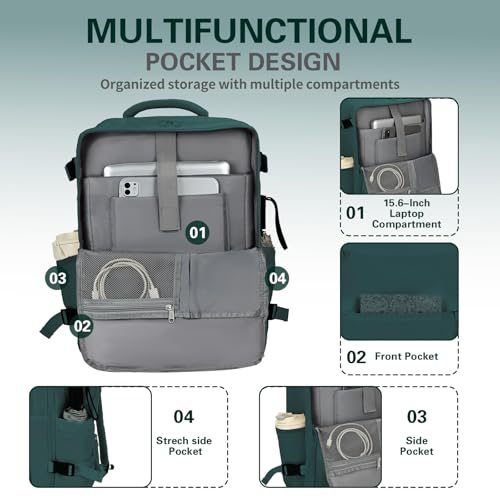 Carry On Backpack for Women & Men – Airline Approved Underseat Size, 15.6" Laptop Compartment, TSA-Friendly 180° Opening, Anti-Theft Business Travel Backpack with Trolley Sleeve (Peacockblue, Medium) - color: Peacockblue, size: Medium