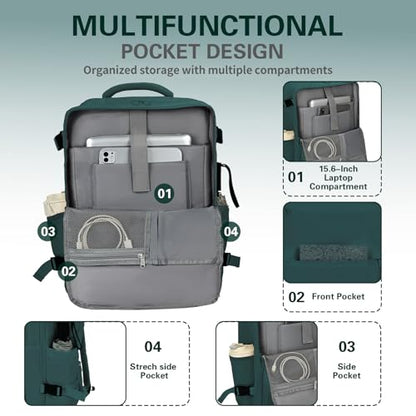 Carry On Backpack for Women & Men – Airline Approved Underseat Size, 15.6" Laptop Compartment, TSA-Friendly 180° Opening, Anti-Theft Business Travel Backpack with Trolley Sleeve (Peacockblue, Large) - color: Peacockblue, size: Large