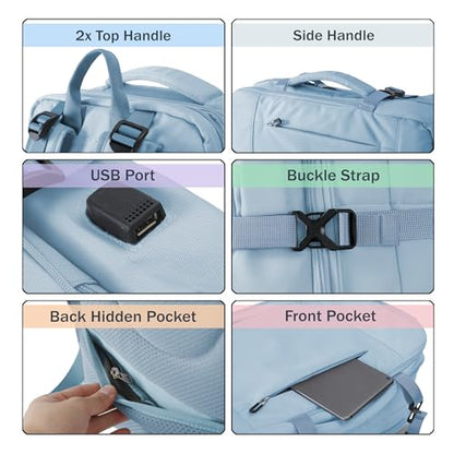 Travel Backpack, Expandable Large Capacity Business Work, Water Repellent Carry On Daypack with USB Charging Port, Fit 17 Inch Laptop, Bag for Men and Women, Sky Blue - color: Sky Blue