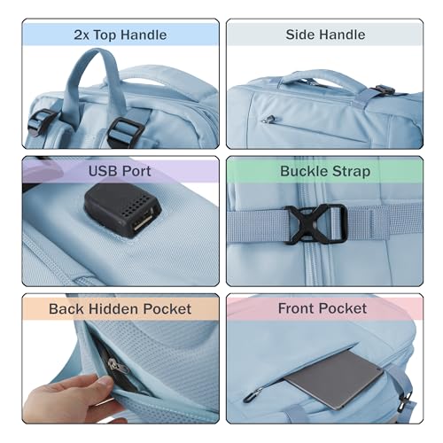 Travel Backpack, Expandable Large Capacity Business Work, Water Repellent Carry On Daypack with USB Charging Port, Fit 17 Inch Laptop, Bag for Men and Women, Sky Blue - color: Sky Blue
