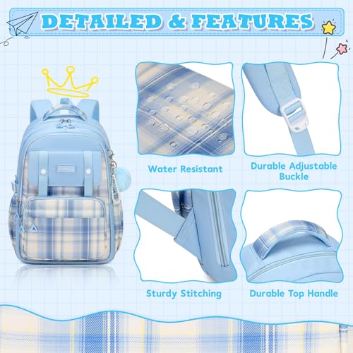 MUSEVOS Girls Backpack, Ideal School Backpack for Girls from Elementary to Teen Years, Kawaii Bookbag Cute Large Capacity - color: A-blue